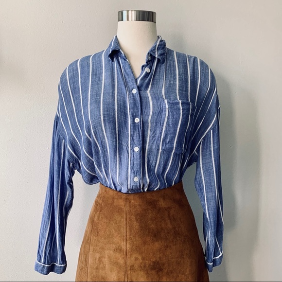 Zara Tops - Zara Basic button-down striped shirt blue white S